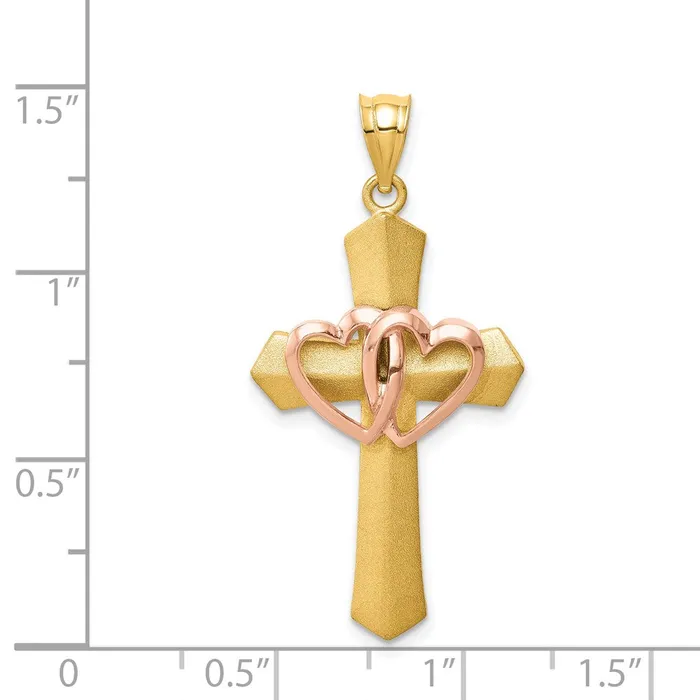 Goldia Rings 14k Twotone Gold Double Heart Cross Charm