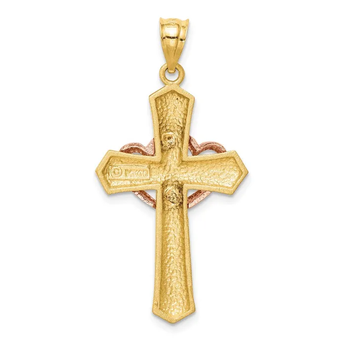 Goldia Rings 14k Twotone Gold Double Heart Cross Charm