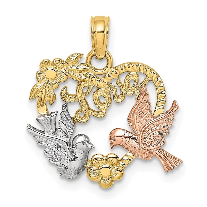 Goldia Rings 14k Twotone Gold Yellow and Rose Gold wRhodium LOVE wDoves Heart Charm