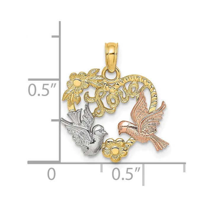 Goldia Rings 14k Twotone Gold Yellow and Rose Gold wRhodium LOVE wDoves Heart Charm