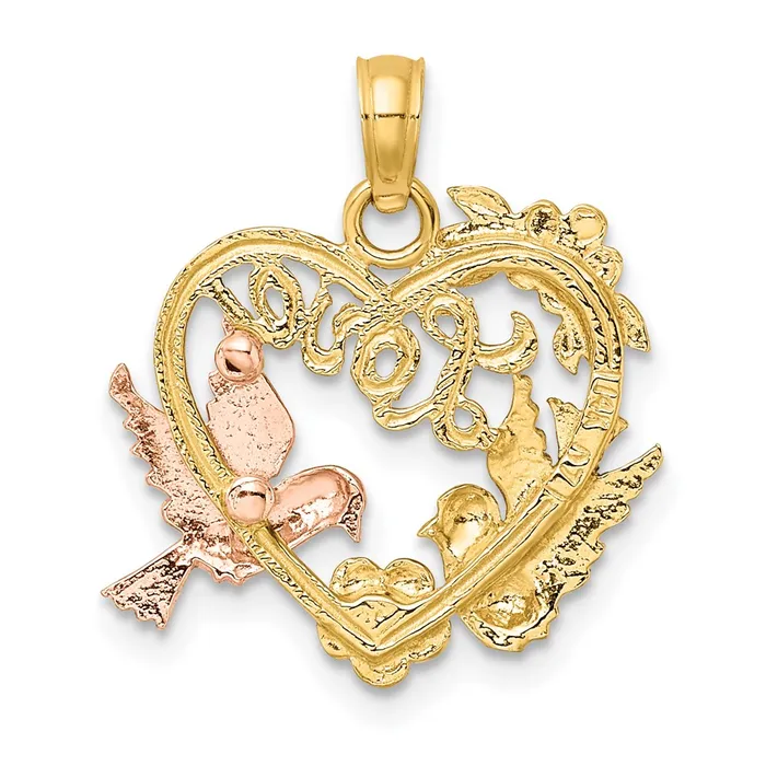 Goldia Rings 14k Twotone Gold Yellow and Rose Gold wRhodium LOVE wDoves Heart Charm