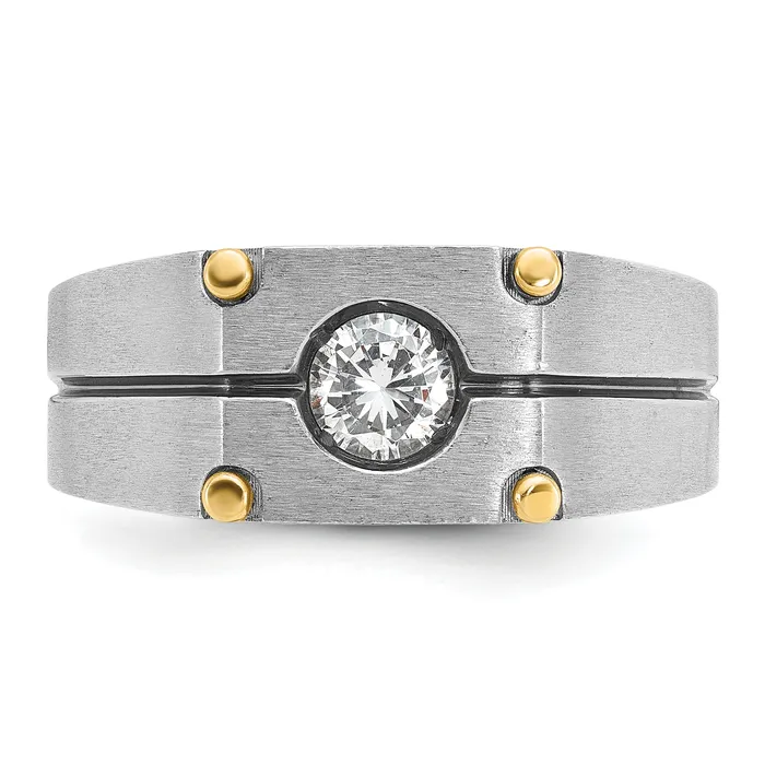 Goldia Rings 14k Twotone Two Tone with Black Rhodium 12 Ct Lab Grown Diamond VSSI G Polished and Satin Mens Ring