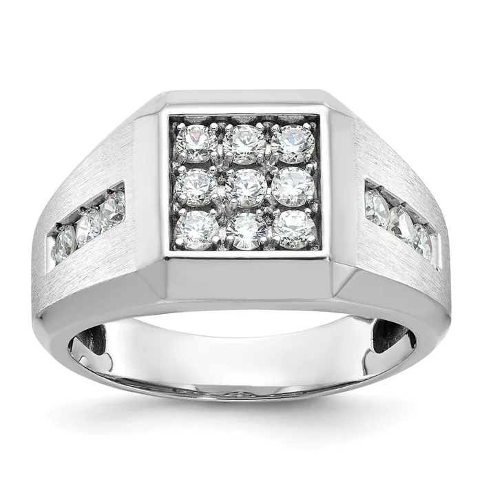 Goldia Rings 14k White Gold 1 Ct Lab Grown Diamond VSSI G Square Cluster Mens Ring