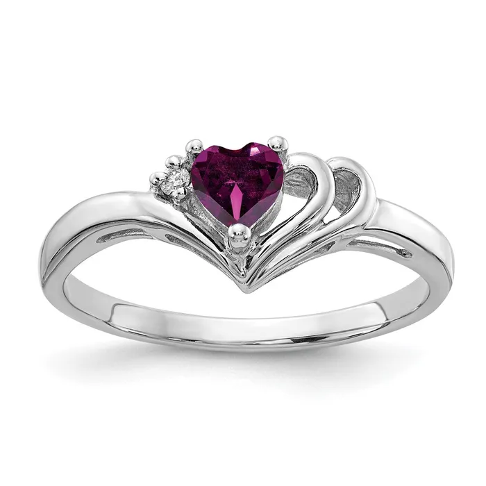 Goldia Rings 14k White Gold 4mm Heart Rhodolite Garnet AA Diamond ring
