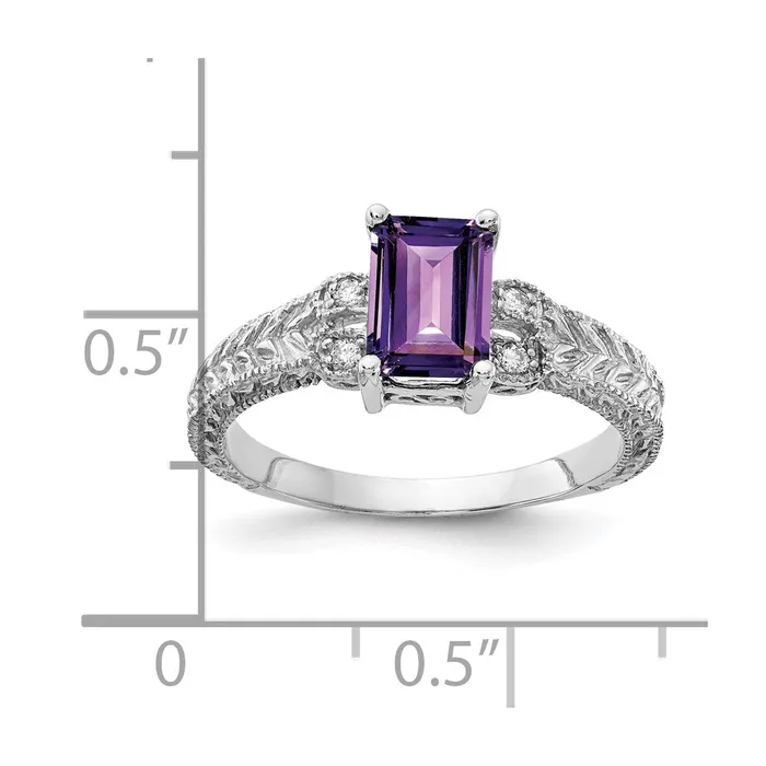 Goldia Rings 14k White Gold 7x5mm Emerald Cut Amethyst VS Diamond ring