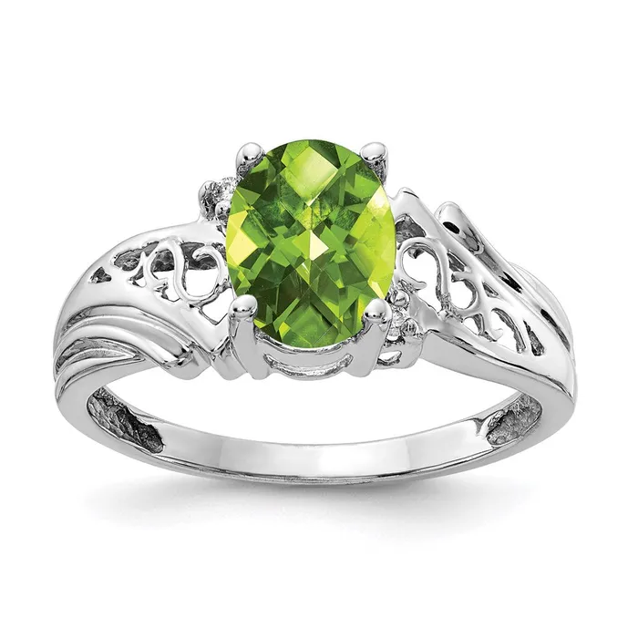 Goldia Rings 14k White Gold 8x6mm Oval Peridot Checker A Real Diamond ring