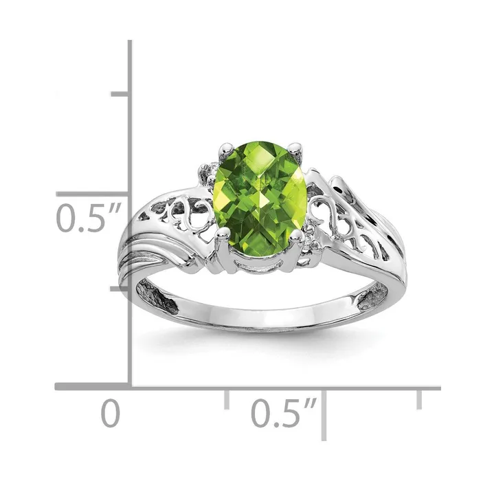 Goldia Rings 14k White Gold 8x6mm Oval Peridot Checker A Real Diamond ring