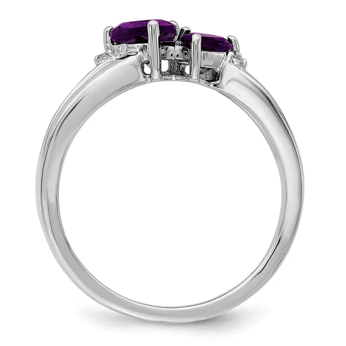 Goldia Rings 14k White Gold Amethyst and Real Diamond 2stone Heart Ring