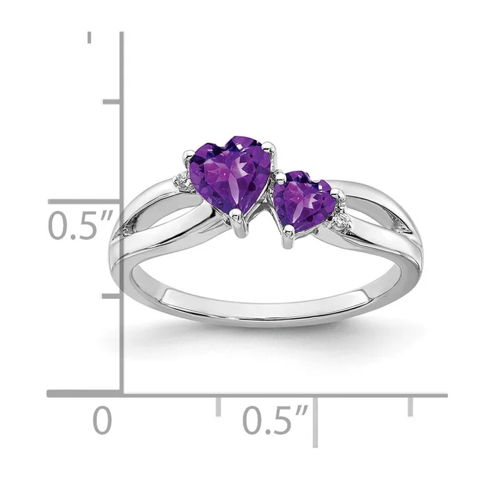 Goldia Rings 14k White Gold Amethyst and Real Diamond 2stone Heart Ring