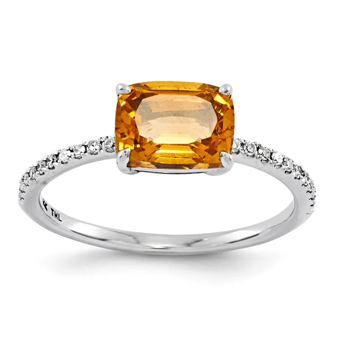 Goldia Rings 14k White Gold Real Diamond and Citrine Square Ring
