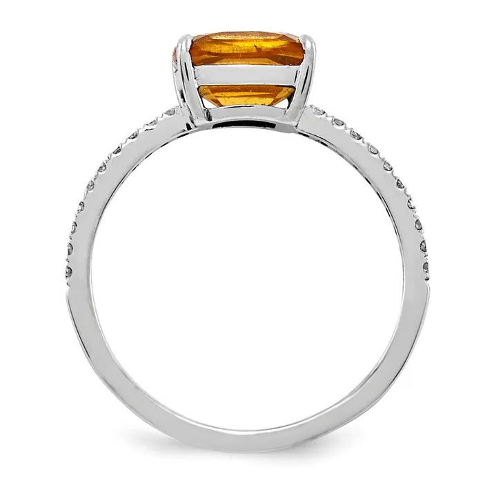 Goldia Rings 14k White Gold Real Diamond and Citrine Square Ring