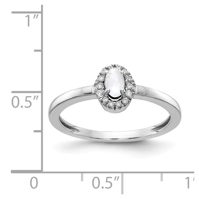 Goldia Rings 14k White Gold Real Diamond and Oval Cabochon White Topaz Ring