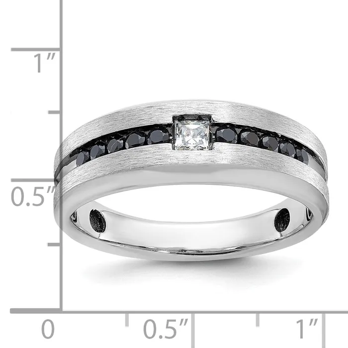 Goldia Rings 14k White Gold with Black Rhodium Mens Polished and Brushed Black and White Diamond Complete Ring