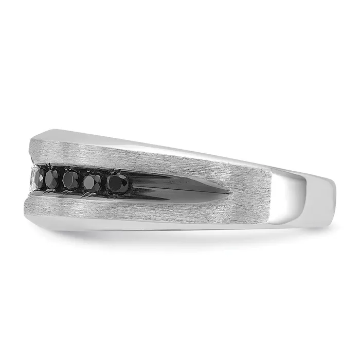 Goldia Rings 14k White Gold with Black Rhodium Mens Polished and Brushed Black and White Diamond Complete Ring