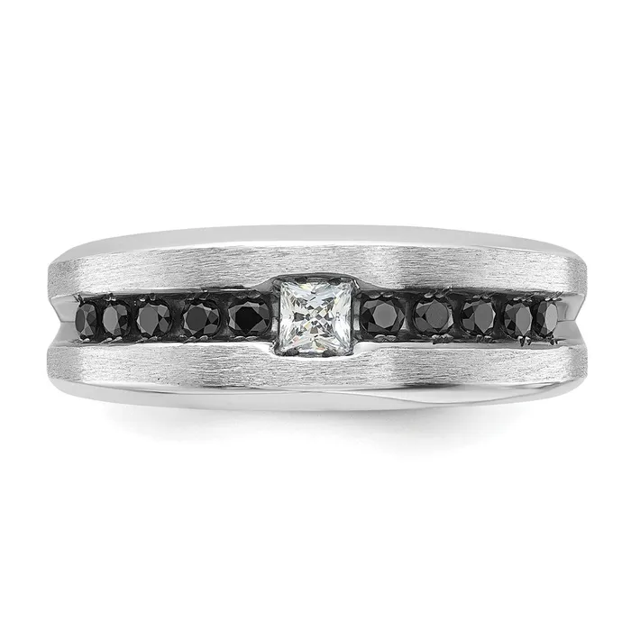 Goldia Rings 14k White Gold with Black Rhodium Mens Polished and Brushed Black and White Diamond Complete Ring