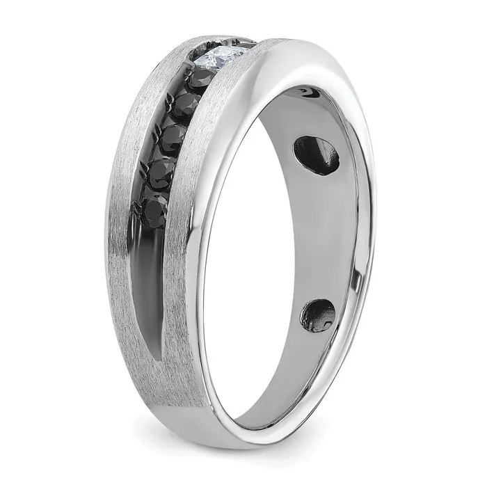 Goldia Rings 14k White Gold with Black Rhodium Mens Polished and Brushed Black and White Diamond Complete Ring