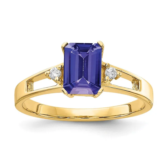 Goldia Rings 14k Yellow Gold 7x5mm Emerald Cut Tanzanite AAA Diamond ring