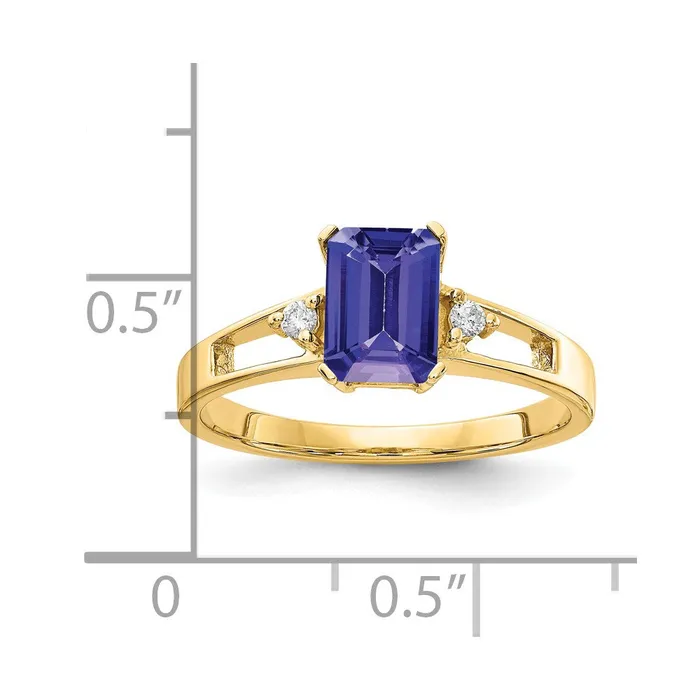 Goldia Rings 14k Yellow Gold 7x5mm Emerald Cut Tanzanite AAA Diamond ring