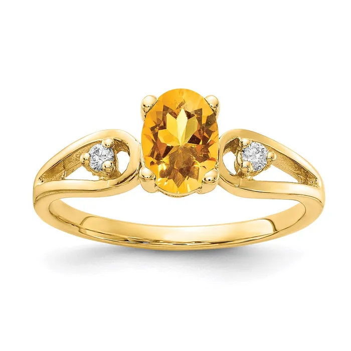 Goldia Rings 14K Yellow Gold 7x5mm Oval Citrine Checker A Real Diamond ring