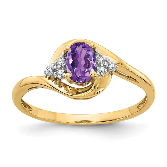 Goldia Rings 14K Yellow Gold Amethyst and Real Diamond Ring