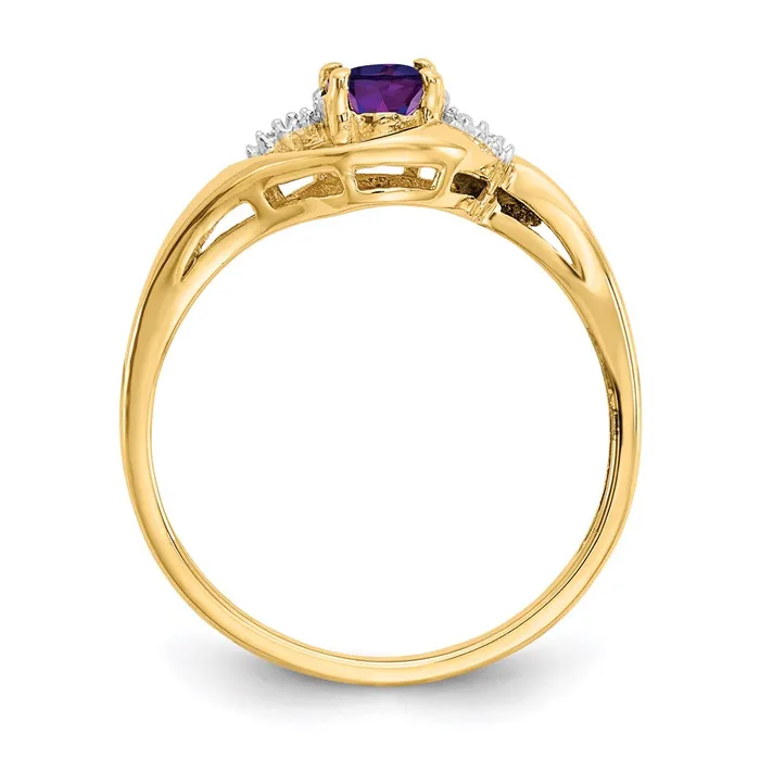 Goldia Rings 14K Yellow Gold Amethyst and Real Diamond Ring