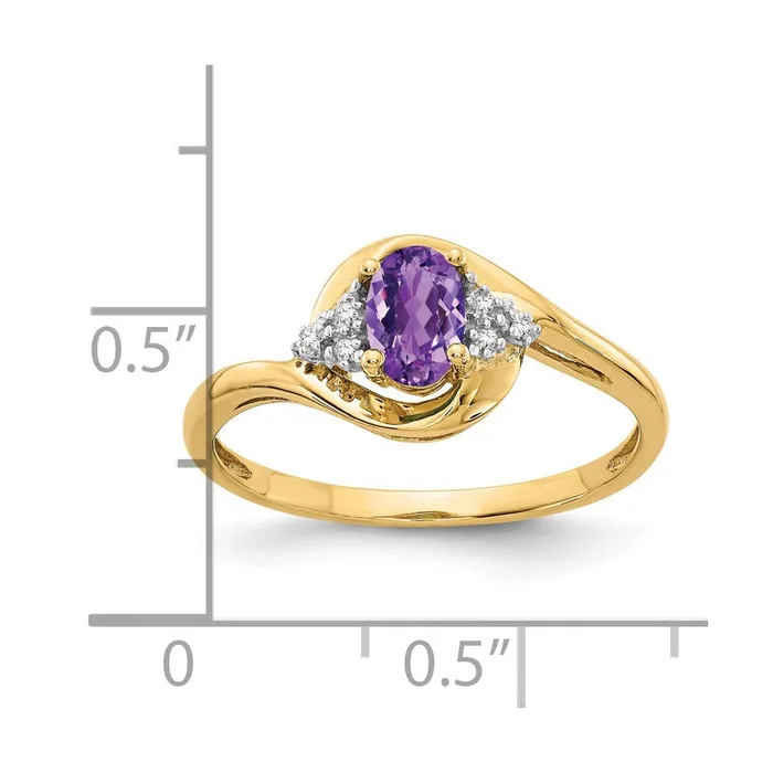 Goldia Rings 14K Yellow Gold Amethyst and Real Diamond Ring
