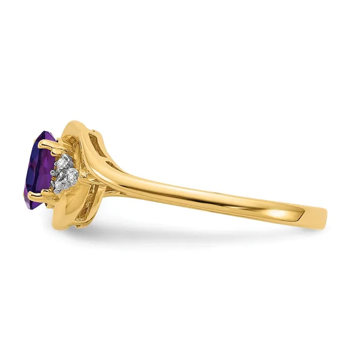Goldia Rings 14K Yellow Gold Amethyst and Real Diamond Ring