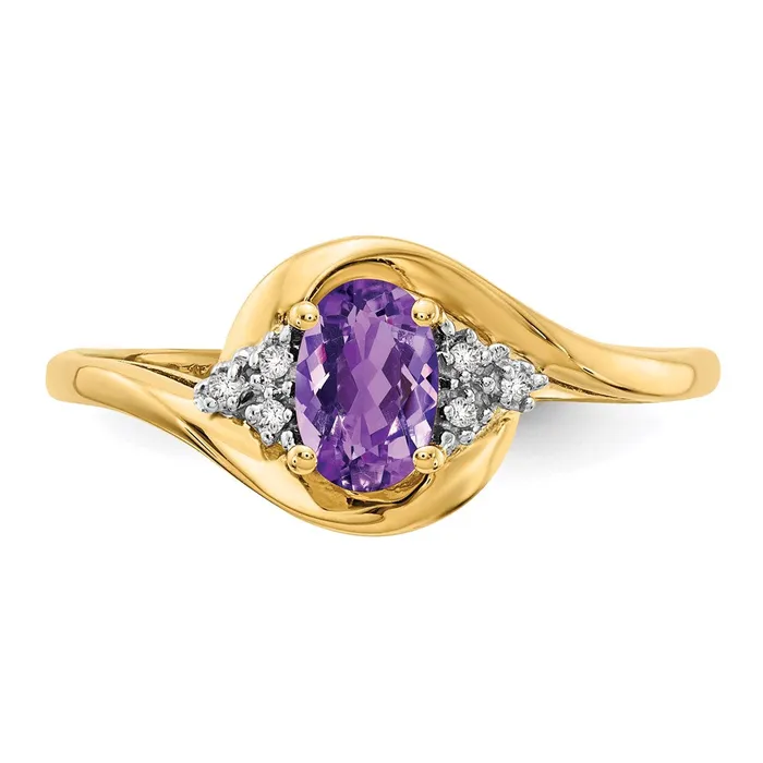 Goldia Rings 14K Yellow Gold Amethyst and Real Diamond Ring