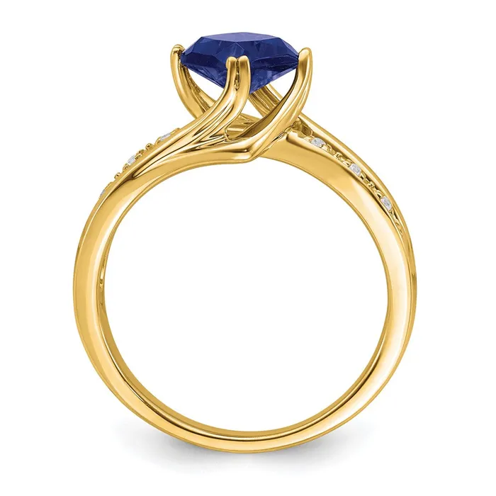 Goldia Rings 14K Yellow Gold Created Sapphire and Real Diamond Ring