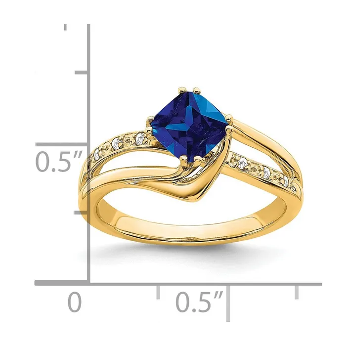 Goldia Rings 14K Yellow Gold Created Sapphire and Real Diamond Ring