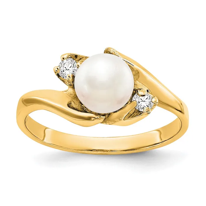 Goldia Rings 14k Yellow Gold FW Cultured Pearl u0026 Diamond Ring