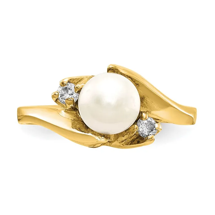 Goldia Rings 14k Yellow Gold FW Cultured Pearl u0026 Diamond Ring
