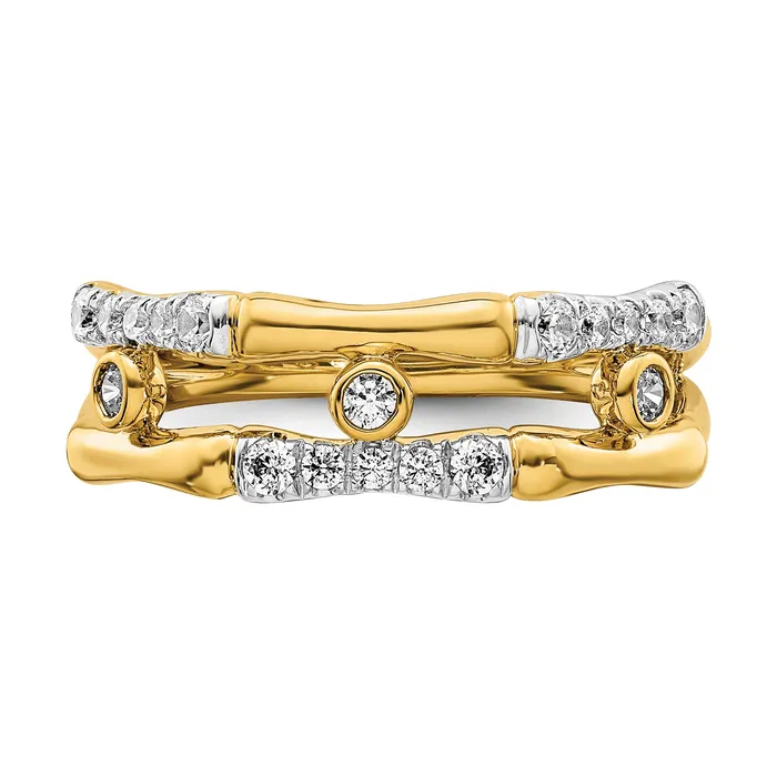 Goldia Rings 14k Yellow Gold Lab Grown Diamond VSSI FGH Bezel Cluster Split Band Ring Ring