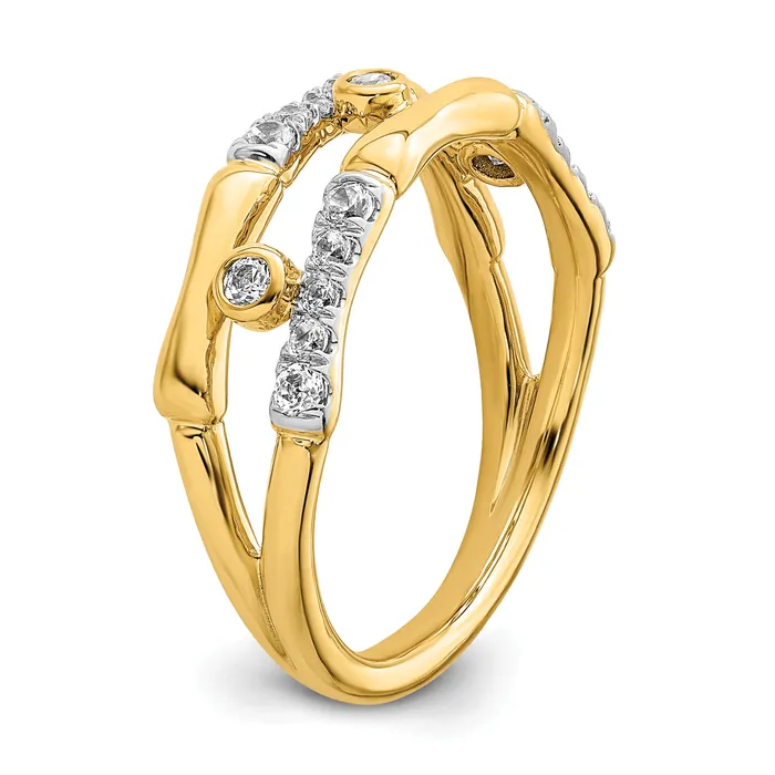 Goldia Rings 14k Yellow Gold Lab Grown Diamond VSSI FGH Bezel Cluster Split Band Ring Ring