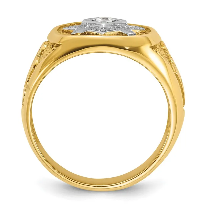 Goldia Rings 14k Yellow u0026 Rhodium Gold with White Rhodium Mens Polished and Textured Diamond Blue Lodge Master Masonic Ring