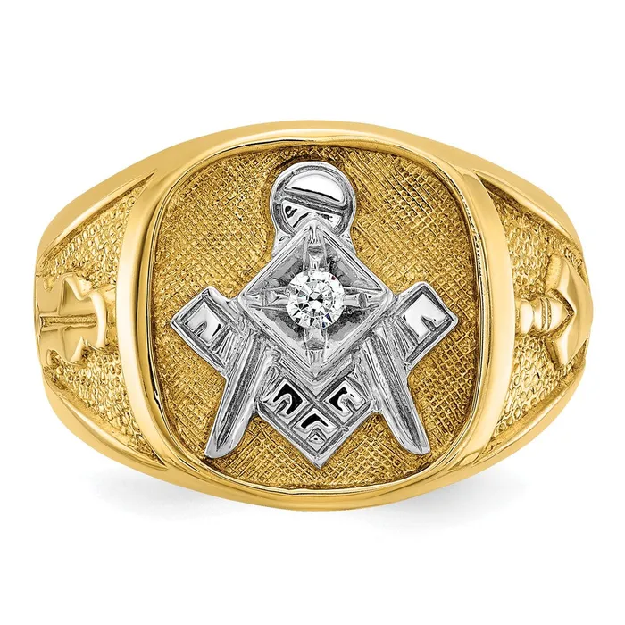 Goldia Rings 14k Yellow u0026 Rhodium Gold with White Rhodium Mens Polished and Textured Diamond Blue Lodge Master Masonic Ring