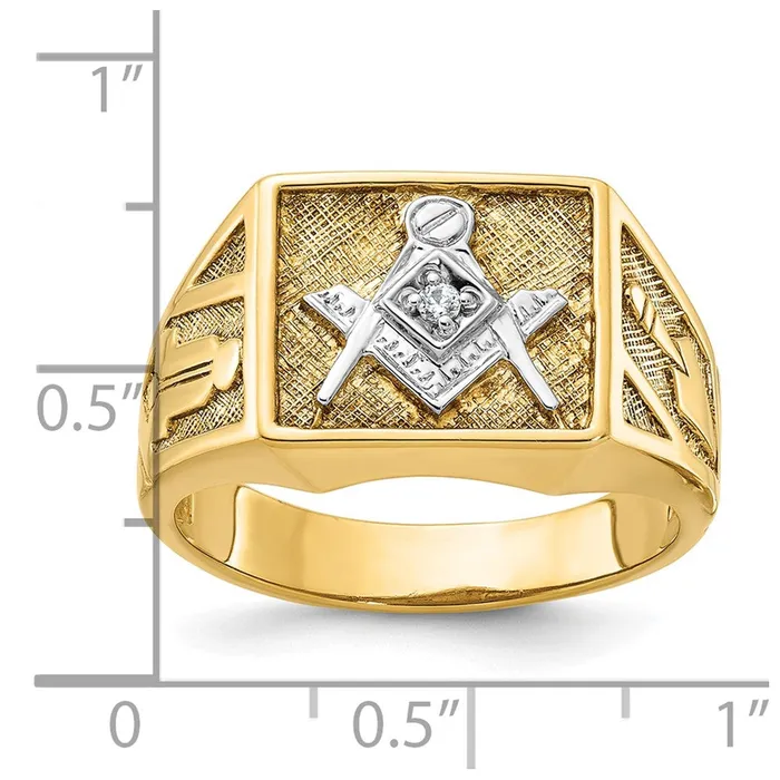 Goldia Rings 14k Yellow u0026 Rhodium Gold with White Rhodium Mens Polished and Textured Diamond Blue Lodge Master Masonic Ring
