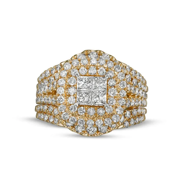 Goldia Rings 20 CT TW PrincessCut Quad Natural Diamond Frame MultiRow Bridal Engagement Ring Set in Solid 14K Gold II2
