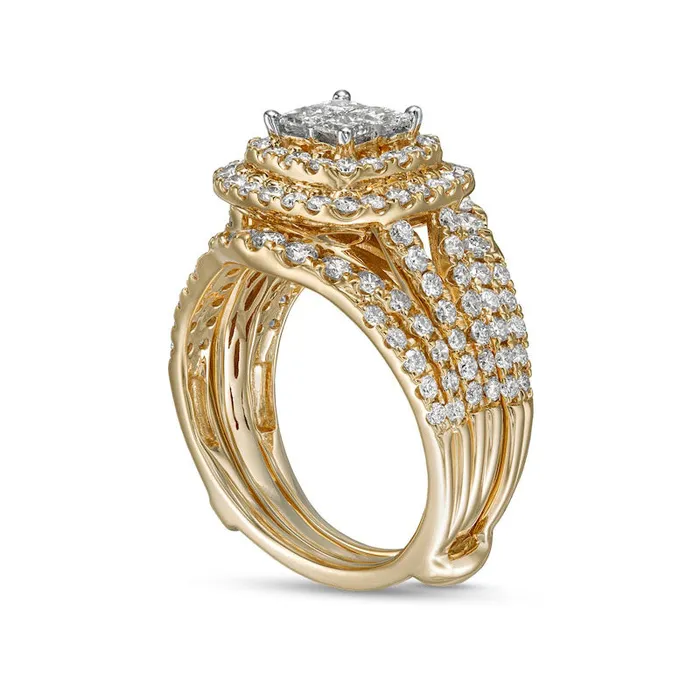 Goldia Rings 20 CT TW PrincessCut Quad Natural Diamond Frame MultiRow Bridal Engagement Ring Set in Solid 14K Gold II2