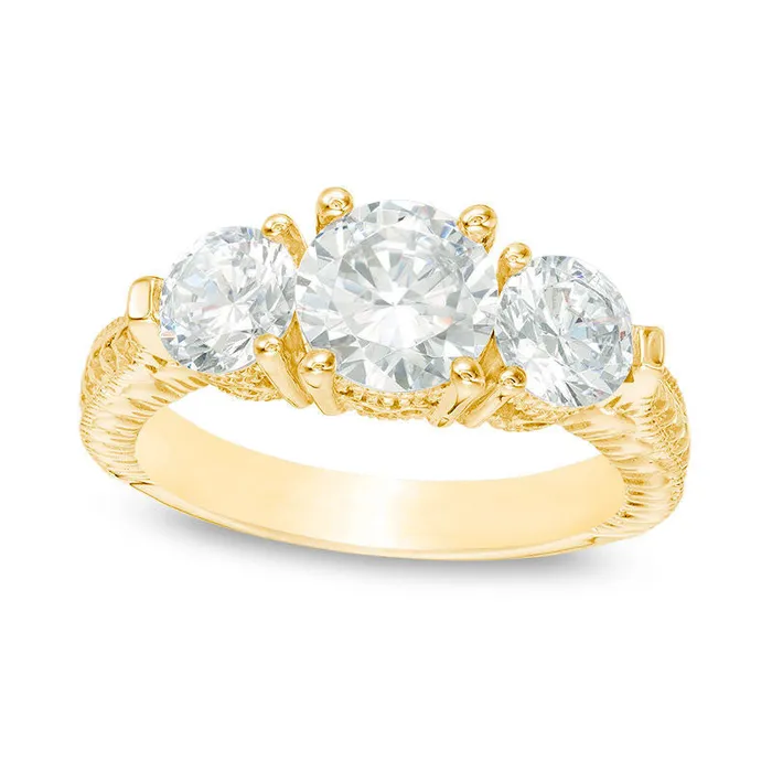Goldia Rings 30 CT TW Natural Diamond Three Stone Antique VintageStyle Engagement Ring in Solid 14K Gold