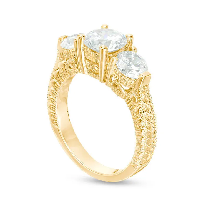 Goldia Rings 30 CT TW Natural Diamond Three Stone Antique VintageStyle Engagement Ring in Solid 14K Gold