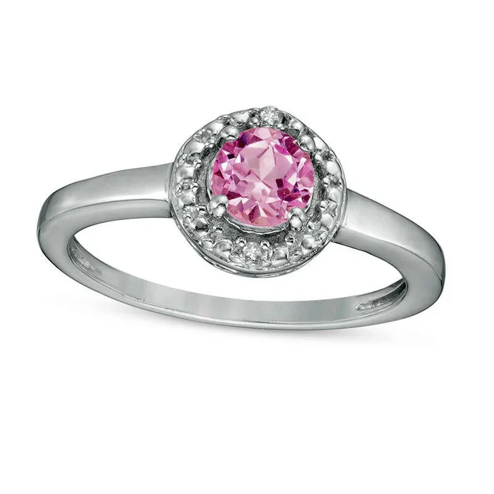 Goldia Rings 50mm LabCreated Pink Sapphire and Diamond Accent Frame Ring in Sterling Silver