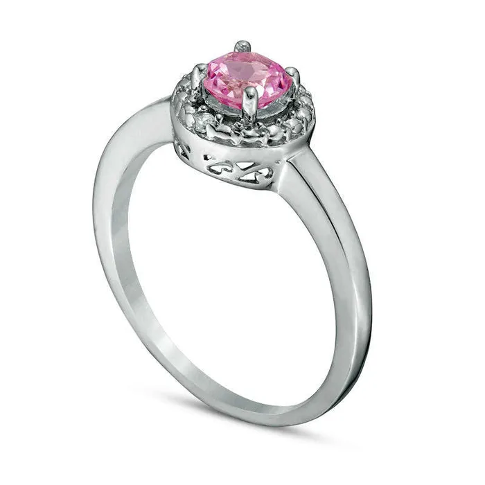 Goldia Rings 50mm LabCreated Pink Sapphire and Diamond Accent Frame Ring in Sterling Silver