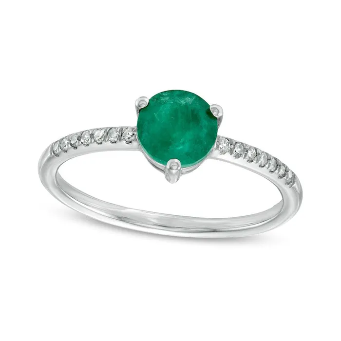 Goldia Rings 60mm Emerald and 010 CT TW Natural Diamond Ring in Solid 10K White Gold