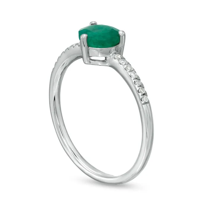 Goldia Rings 60mm Emerald and 010 CT TW Natural Diamond Ring in Solid 10K White Gold