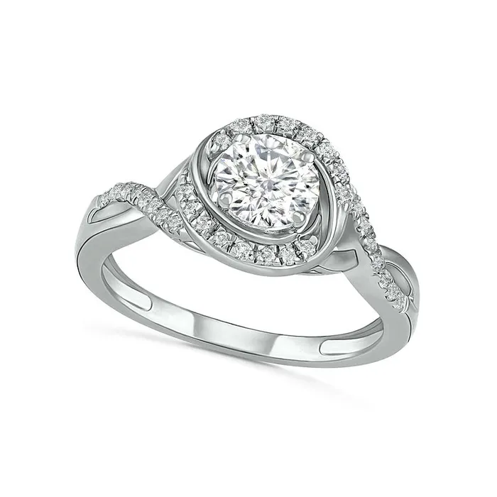 Goldia Rings 60mm White LabCreated Sapphire Swirl Frame Twist Split Shank Bridal Engagement Ring Set in Sterling Silver
