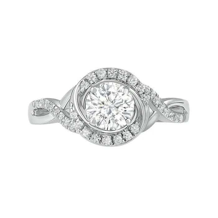 Goldia Rings 60mm White LabCreated Sapphire Swirl Frame Twist Split Shank Bridal Engagement Ring Set in Sterling Silver