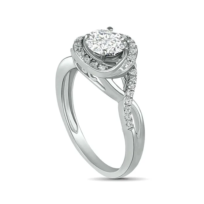 Goldia Rings 60mm White LabCreated Sapphire Swirl Frame Twist Split Shank Bridal Engagement Ring Set in Sterling Silver