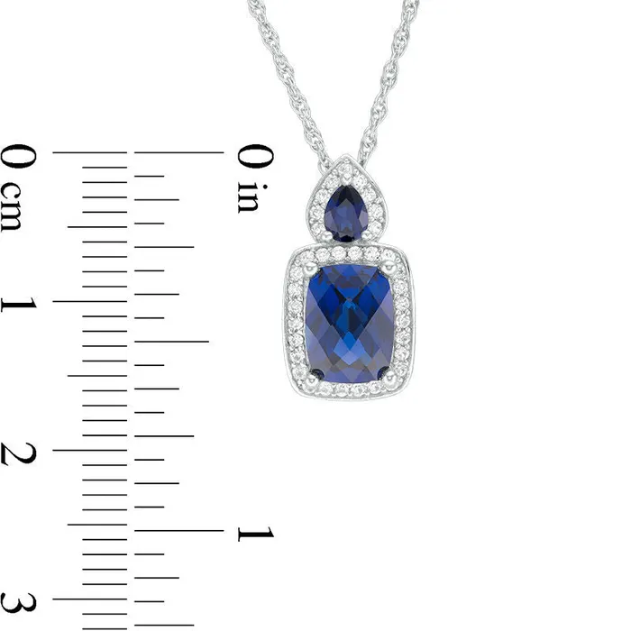 Goldia Rings CushionCut LabCreated Blue and White Sapphire Frame Pendant in Sterling Silver