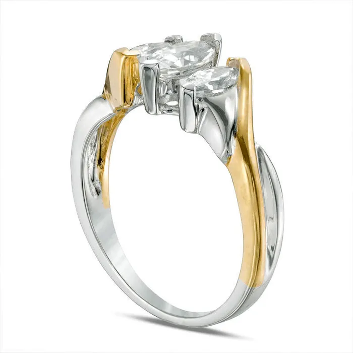 Goldia Rings Marquise LabCreated White Sapphire Three Stone Engagement Ring in Sterling Silver and Solid 10K Yellow Gold